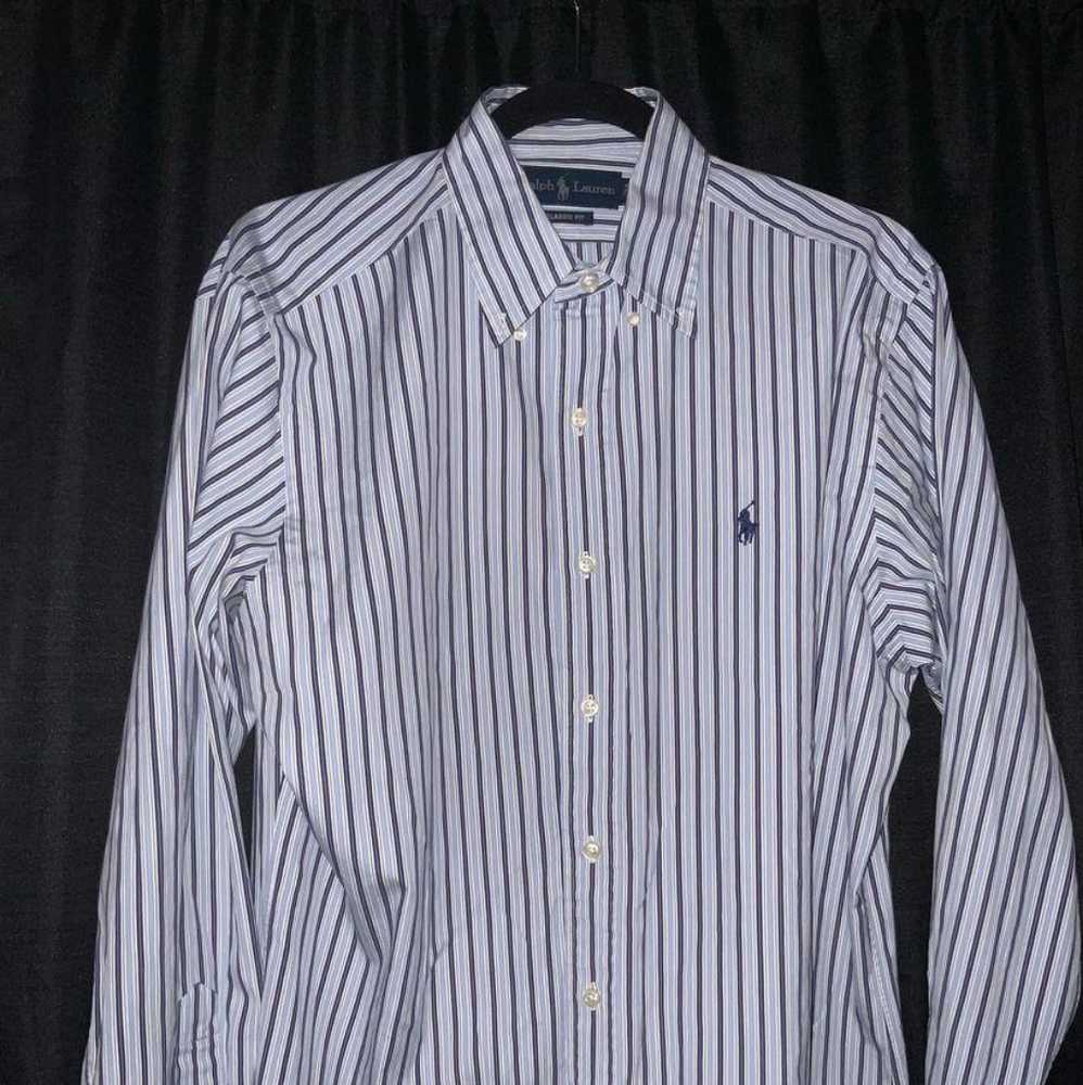Ralph Lauren Medium M Blue Cream Classic Oxford Dress Shirt Multi Color